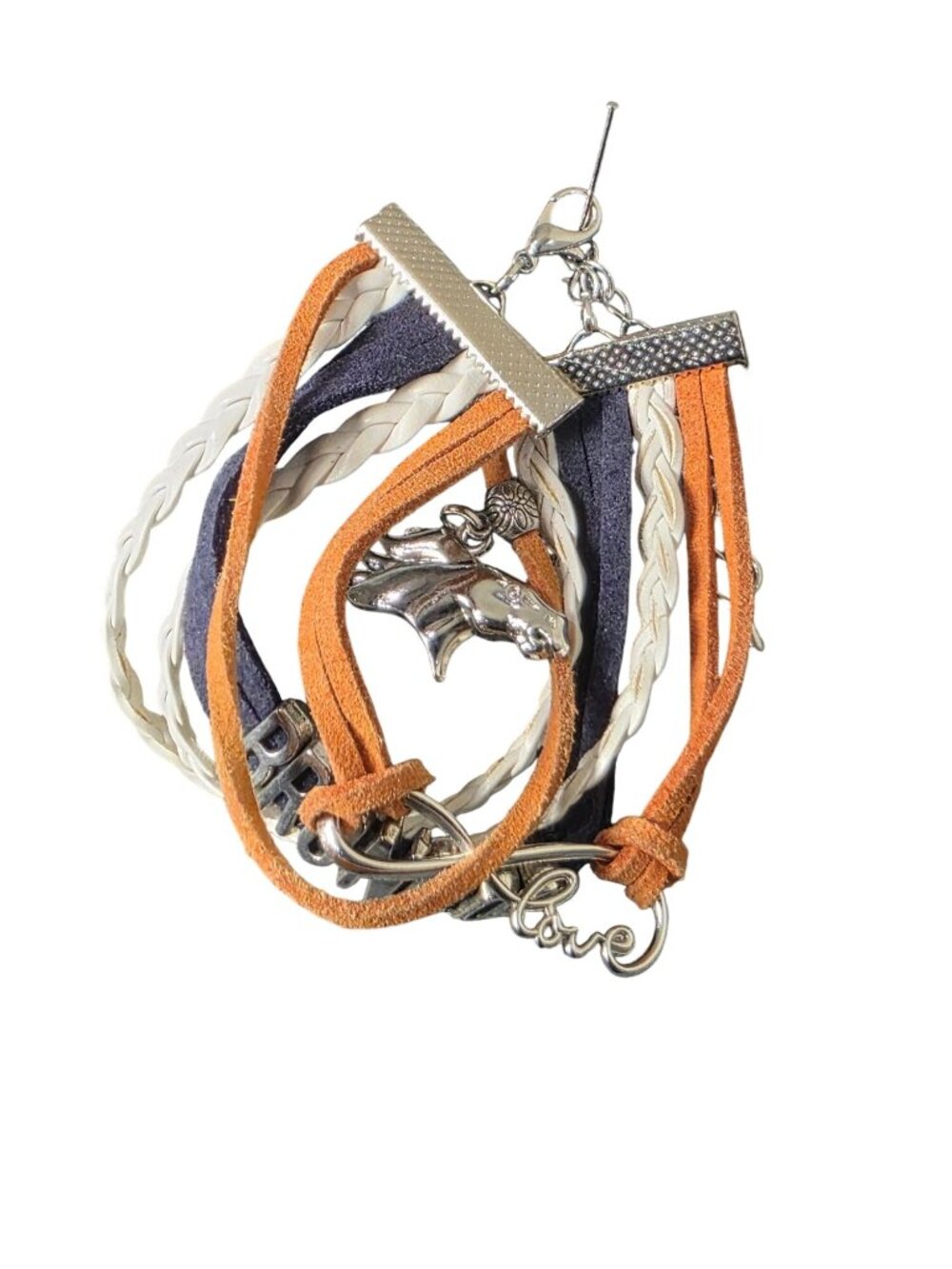 Broncos-Inspired Multi-Layer Bracelet With Infinity Charm & Braided Faux Leather